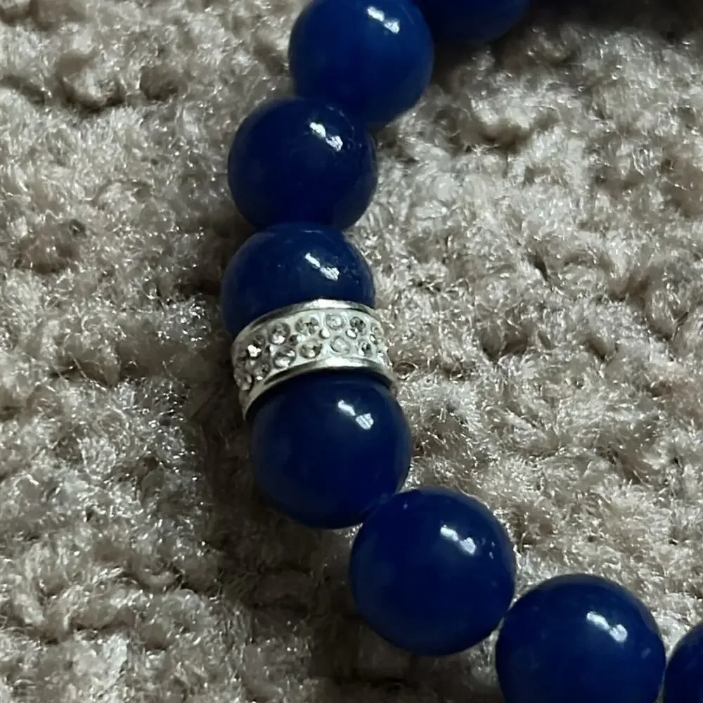 Women’s vintage navy blue crystal beaded bracelet one size stretches‎